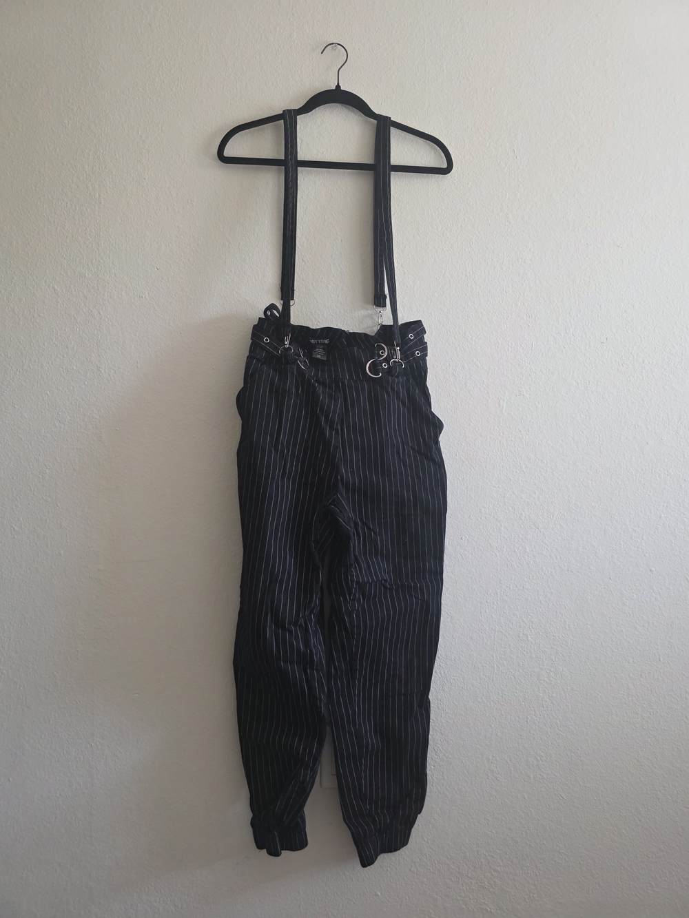 Hot Topic Black Pinstripe Cargo Pants with Suspenders